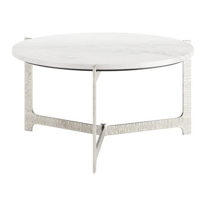 30" White and Silver Genuine Marble and Aluminum Round Cross Legs Coffee Table - Loft&Timber