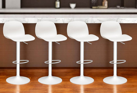 Set of Four White Heavy Duty Plastic and Metal Mid Back Adjustable Height Swivel Bar Chairs - Loft&Timber