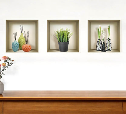 Set of Three Nia Faux Niche 3D Peel and Stick Wall Decals - Loft&Timber