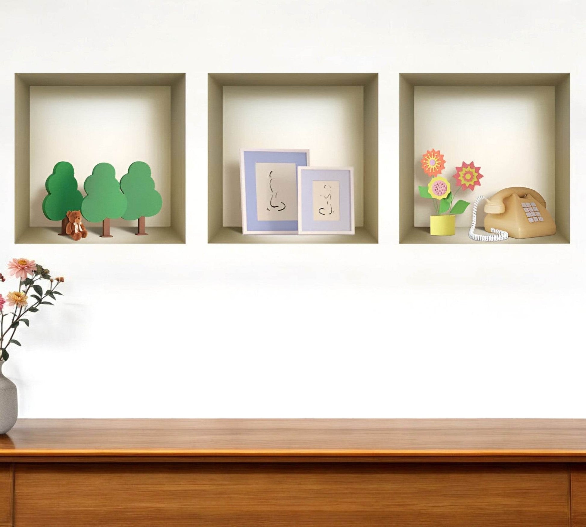 Set of Three Pia Faux Niche 3D Peel and Stick Wall Decals - Loft&Timber