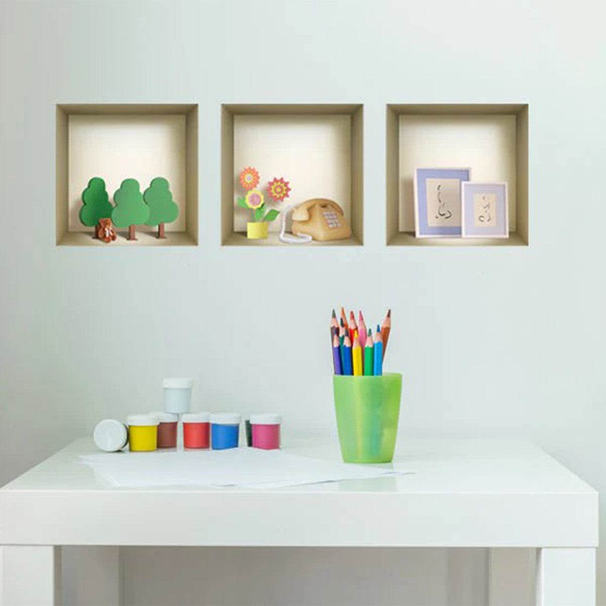 Set of Three Ash Faux Niche 3D Peel and Stick Wall Decals - Loft&Timber