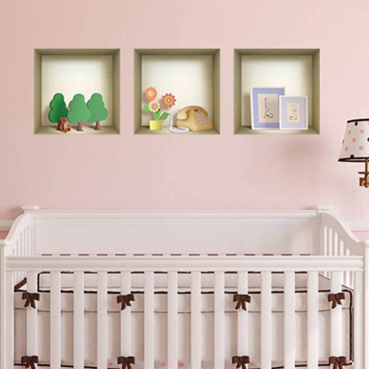 Set of Three Ash Faux Niche 3D Peel and Stick Wall Decals - Loft&Timber