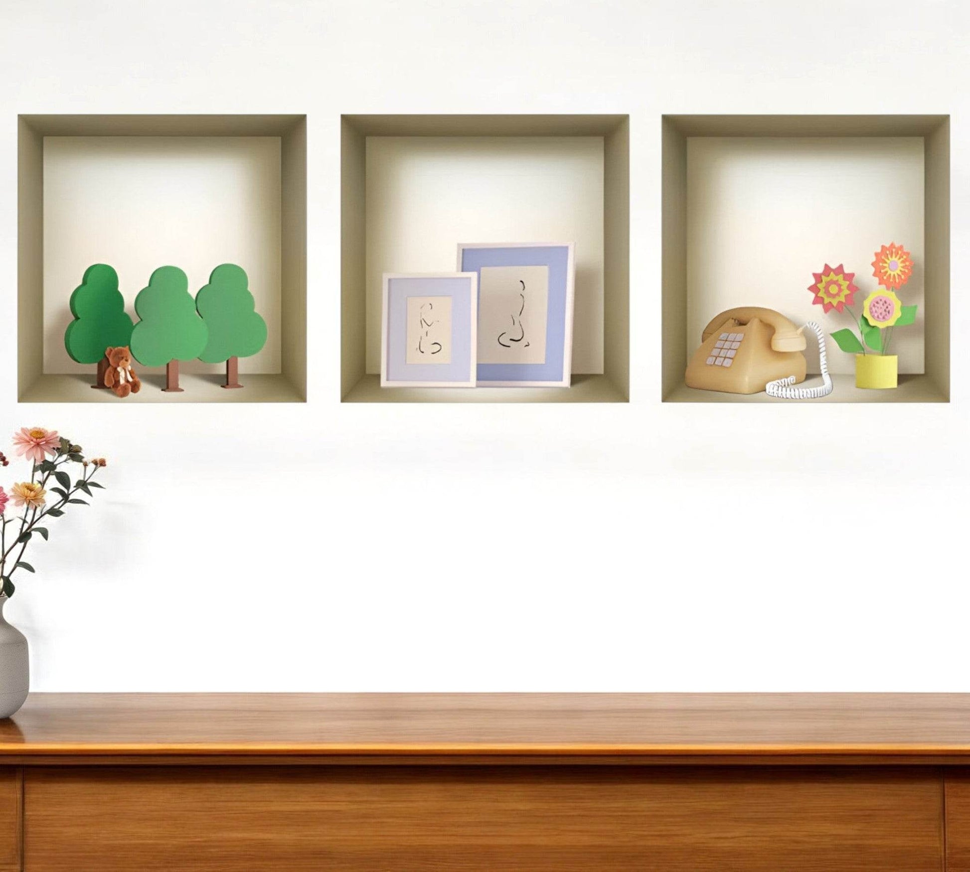 Set of Three Ash Faux Niche 3D Peel and Stick Wall Decals - Loft&Timber