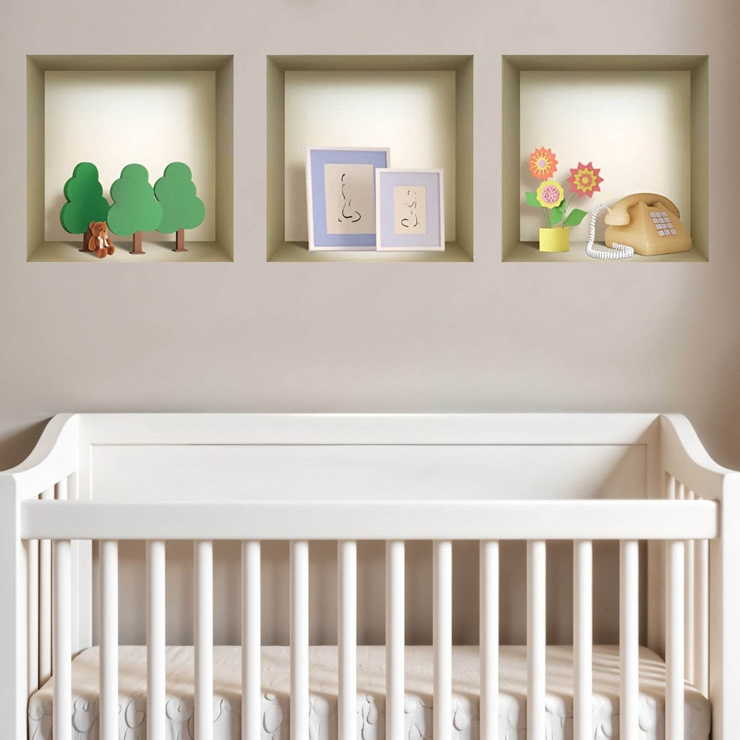 Set of Three Ash Faux Niche 3D Peel and Stick Wall Decals - Loft&Timber