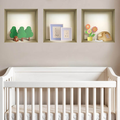 Set of Three Ash Faux Niche 3D Peel and Stick Wall Decals - Loft&Timber