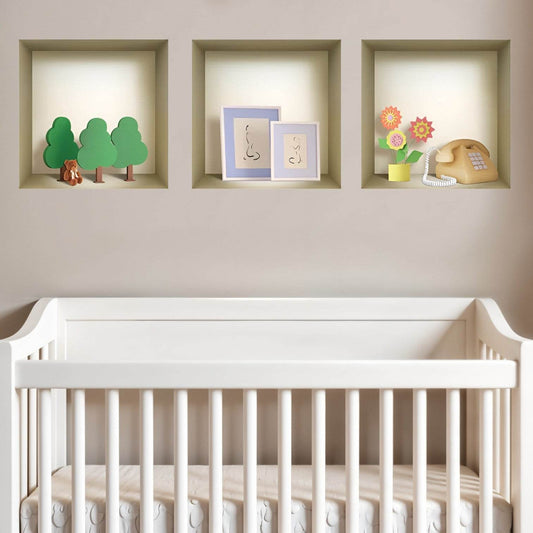 Set of Three Ash Faux Niche 3D Peel and Stick Wall Decals - Loft&Timber