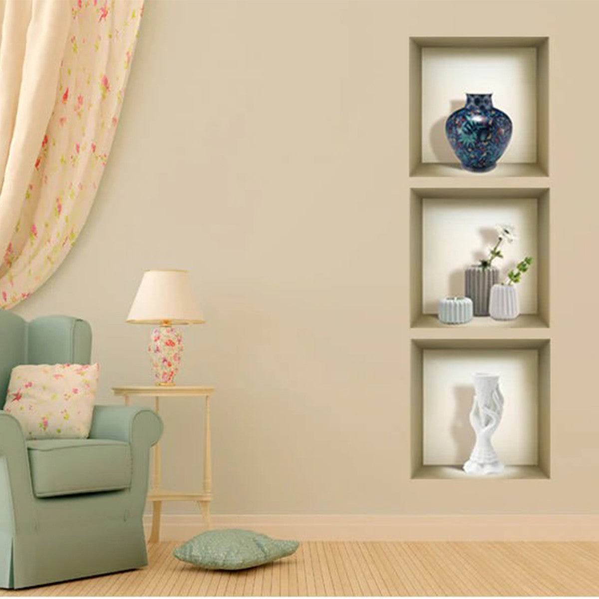 Set of Three Avi Faux Niche 3D Peel and Stick Wall Decals - Loft&Timber
