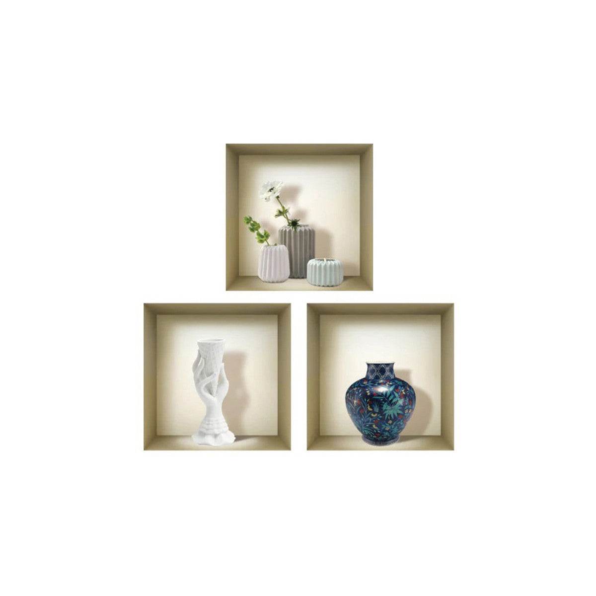 Set of Three Avi Faux Niche 3D Peel and Stick Wall Decals - Loft&Timber