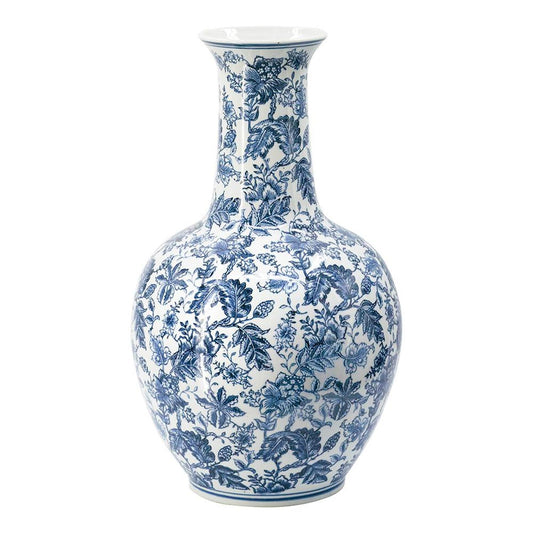 24" Blue And White Floral Curved Porcelain Table Vase - Loft&Timber