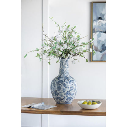 24" Blue And White Floral Curved Porcelain Table Vase - Loft&Timber