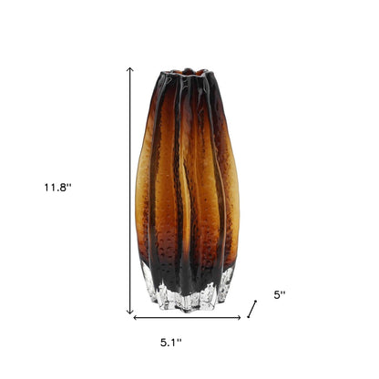 12" Burnt Umber Wavy Glass Table Vase - Loft&Timber