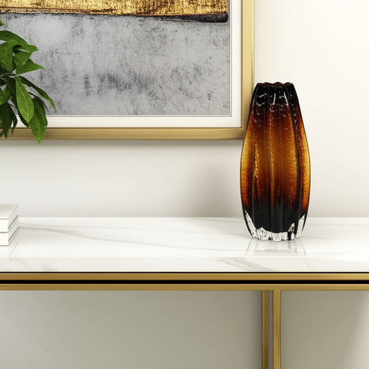 12" Burnt Umber Wavy Glass Table Vase - Loft&Timber