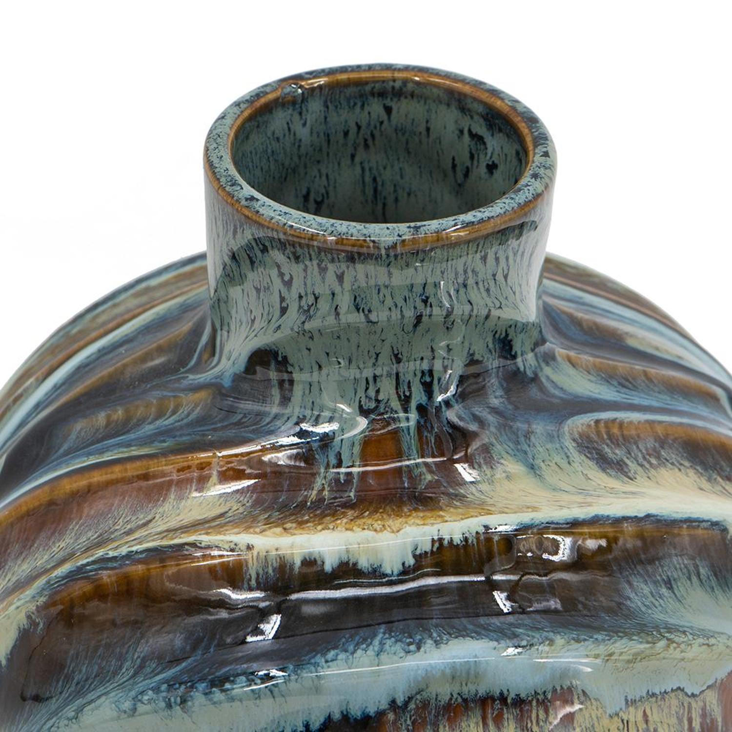 11" Blue Beige And Brown Abstract Wavy Ceramic Table Vase - Loft&Timber