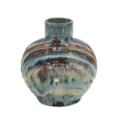 11" Blue Beige And Brown Abstract Wavy Ceramic Table Vase - Loft&Timber