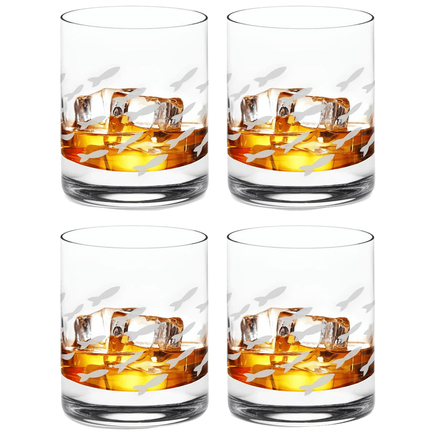 Fish Old Fashion Drinking Glasses, Fish Glasses For White and Red Wine, Water or Whiskey, by The Wine Savant, Each Glass Is Individually Sand Etched - Fish Wine Glasses - Loft&Timber