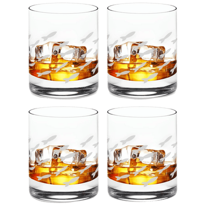Fish Old Fashion Drinking Glasses, Fish Glasses For White and Red Wine, Water or Whiskey, by The Wine Savant, Each Glass Is Individually Sand Etched - Fish Wine Glasses - Loft&Timber