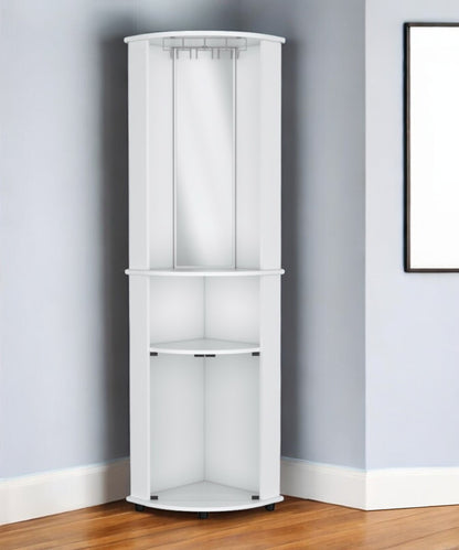 75" White Wood Corner Bar Cabinet With Three Shelves - Loft&Timber