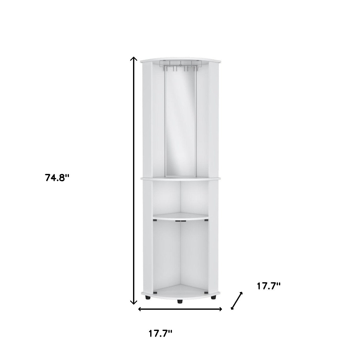75" White Wood Corner Bar Cabinet With Three Shelves - Loft&Timber