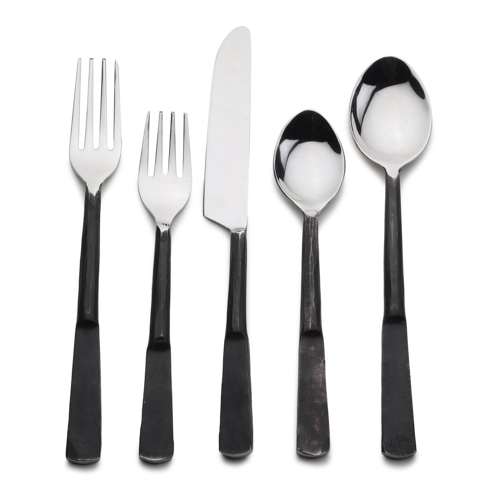 Matte Black Stainless Steel Twenty Piece Hand Forged Flatware Set - Loft&Timber