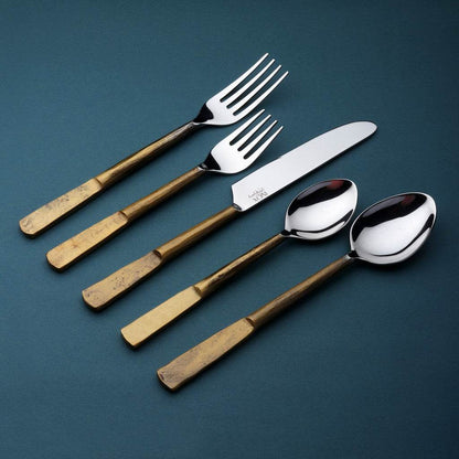 Matte Gold Stainless Steel Twenty Piece Hand Forged Flatware Set - Loft&Timber