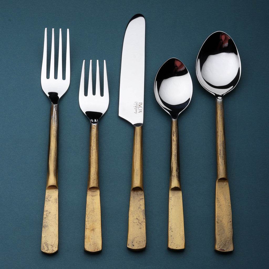 Matte Gold Stainless Steel Twenty Piece Hand Forged Flatware Set - Loft&Timber