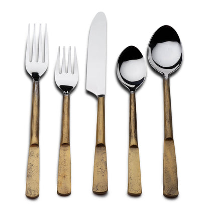 Matte Gold Stainless Steel Twenty Piece Hand Forged Flatware Set - Loft&Timber