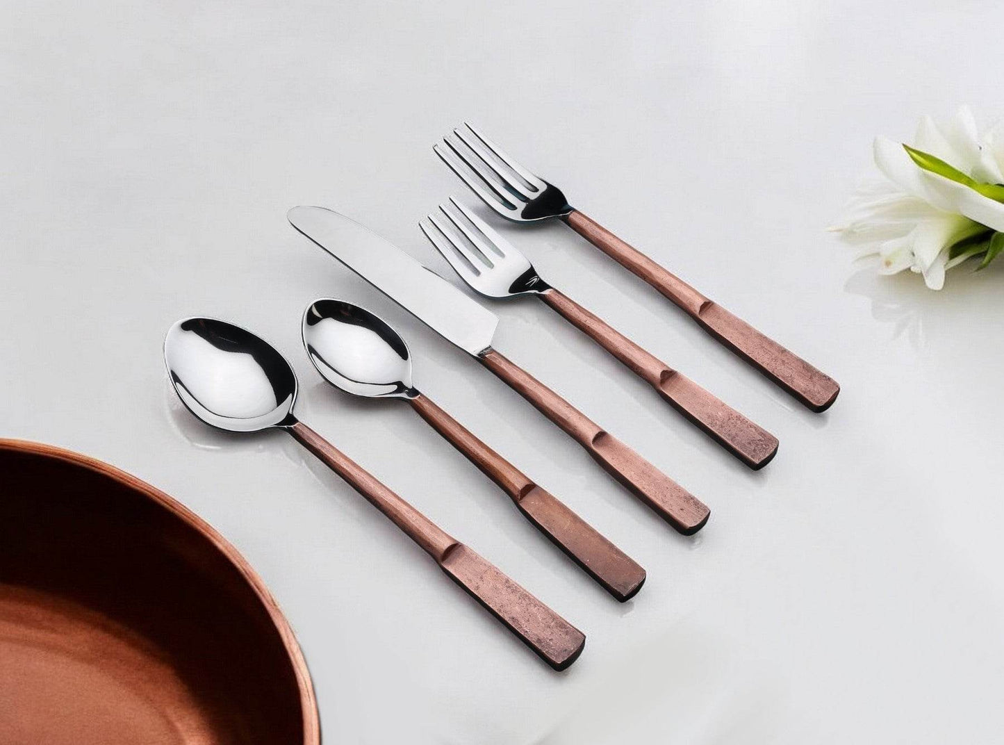 Matte Copper Stainless Steel Twenty Piece Hand Forged Flatware Set - Loft&Timber