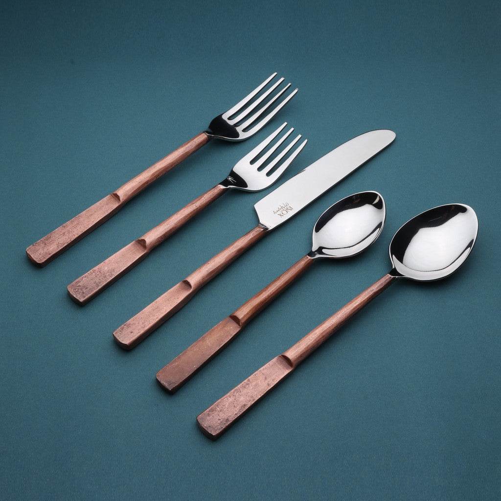 Matte Copper Stainless Steel Twenty Piece Hand Forged Flatware Set - Loft&Timber
