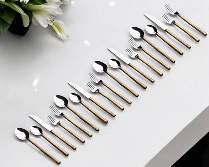 Matte Gold Stainless Steel Twenty Piece Hand Forged Flatware Set - Loft&Timber
