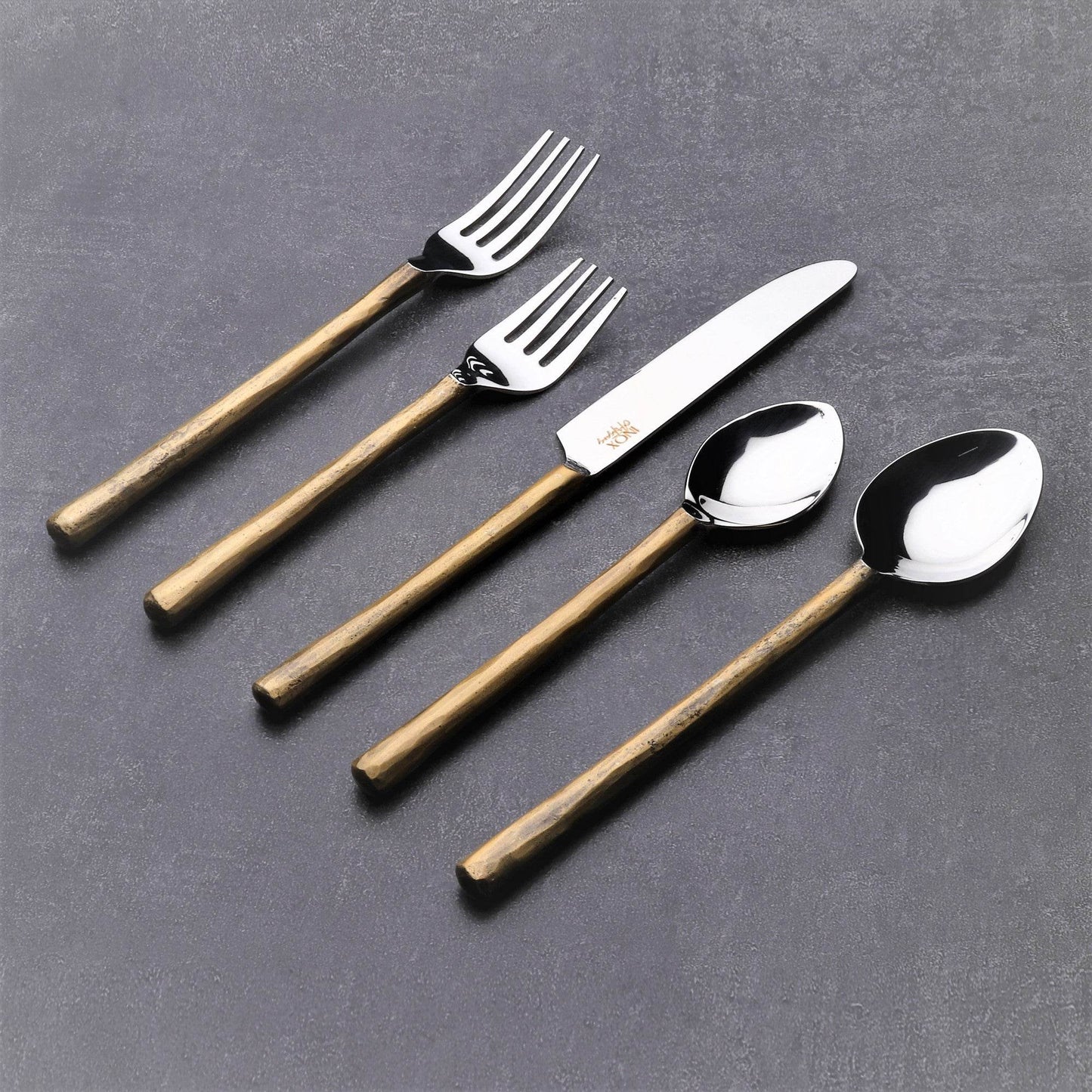 Matte Gold Stainless Steel Twenty Piece Hand Forged Flatware Set - Loft&Timber