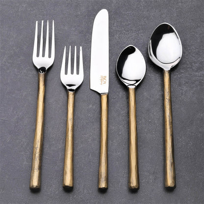 Matte Gold Stainless Steel Twenty Piece Hand Forged Flatware Set - Loft&Timber