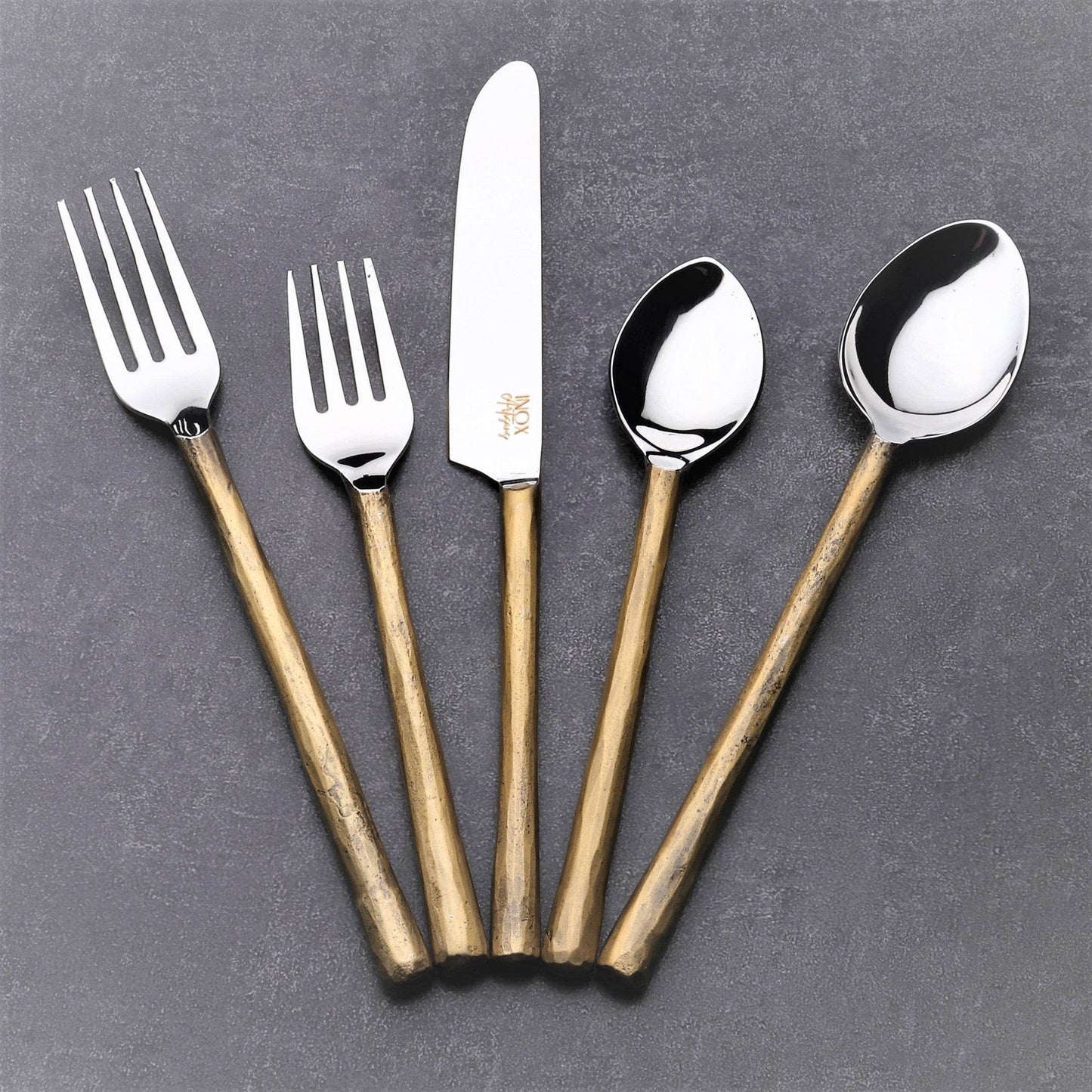 Matte Gold Stainless Steel Five Piece Hand Forged Flatware Set - Loft&Timber