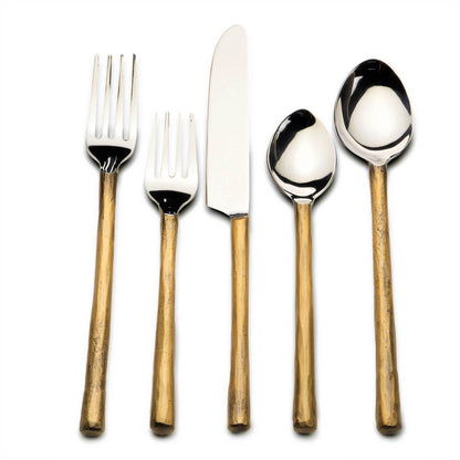 Matte Gold Stainless Steel Five Piece Hand Forged Flatware Set - Loft&Timber