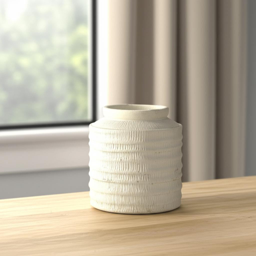 6" White Stoneware Round Jug Vase - Loft&Timber