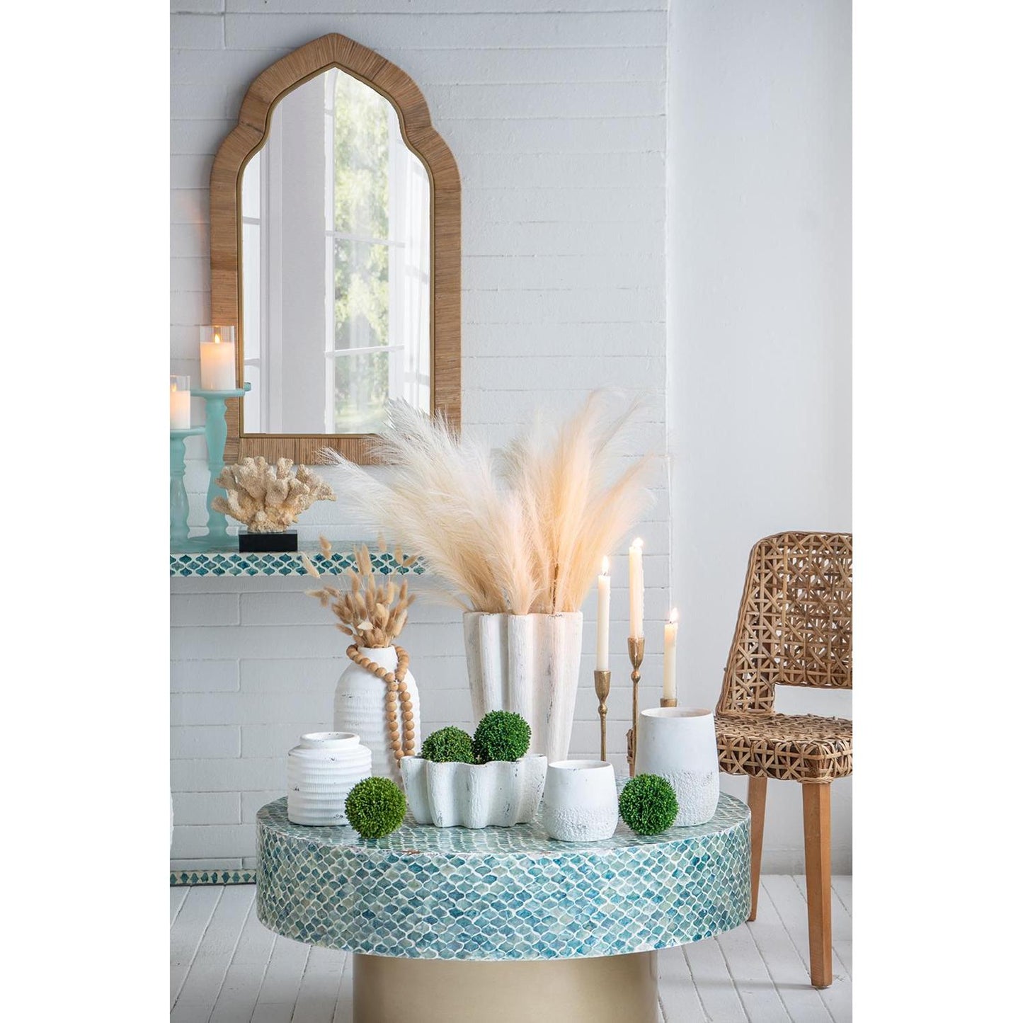 12" White Stoneware Round Jug Vase - Loft&Timber
