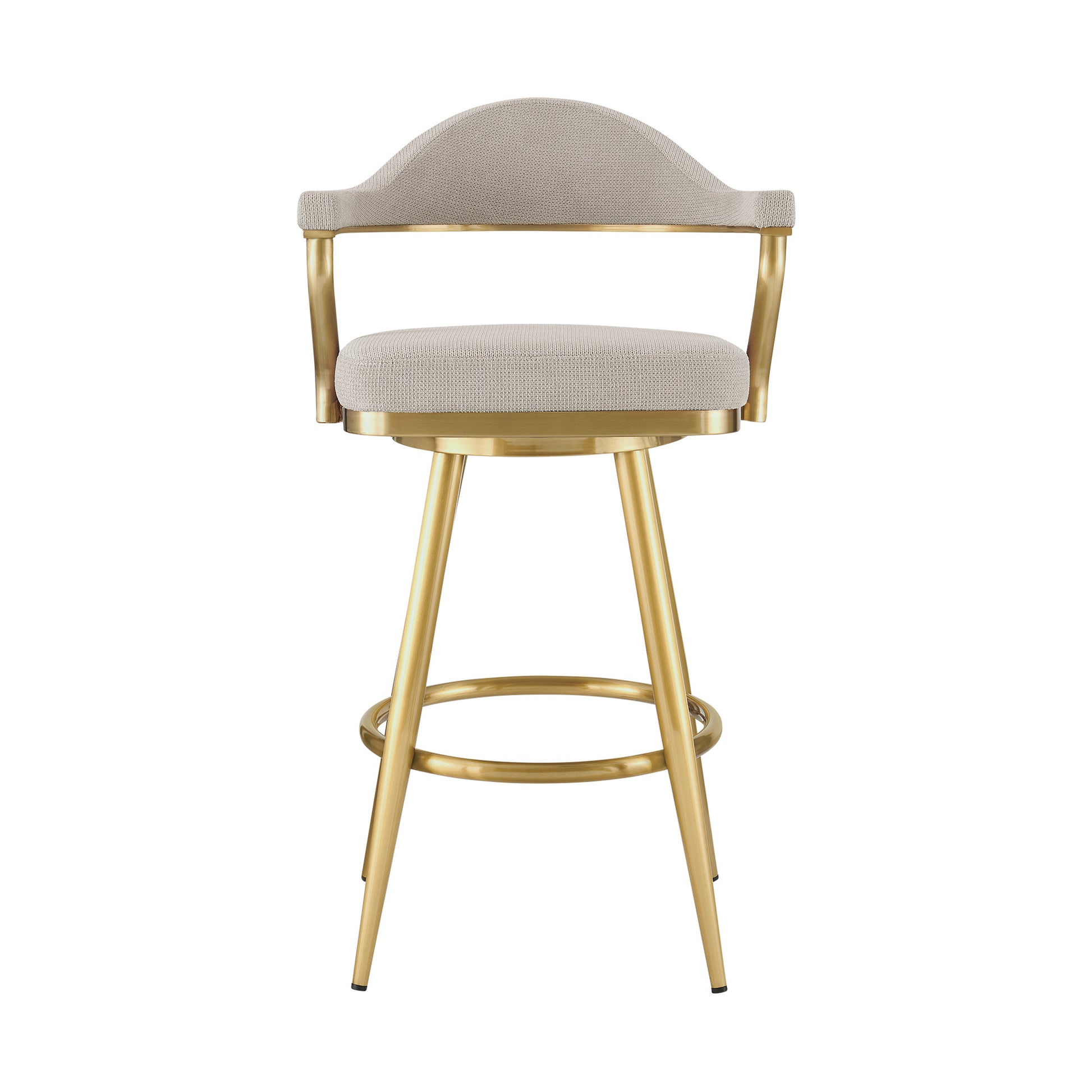 30" Taupe and Gold Fabric and Stainless Steel Bar Height Swivel Bar Chair - Loft&Timber