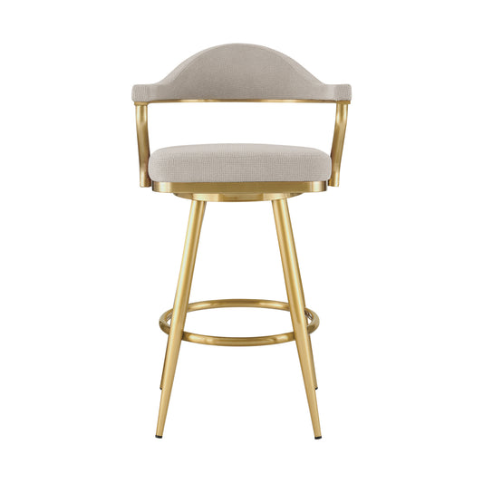 30" Taupe and Gold Fabric and Stainless Steel Bar Height Swivel Bar Chair - Loft&Timber