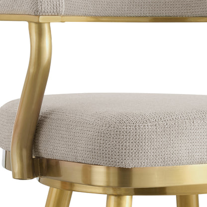 30" Taupe and Gold Fabric and Stainless Steel Bar Height Swivel Bar Chair - Loft&Timber