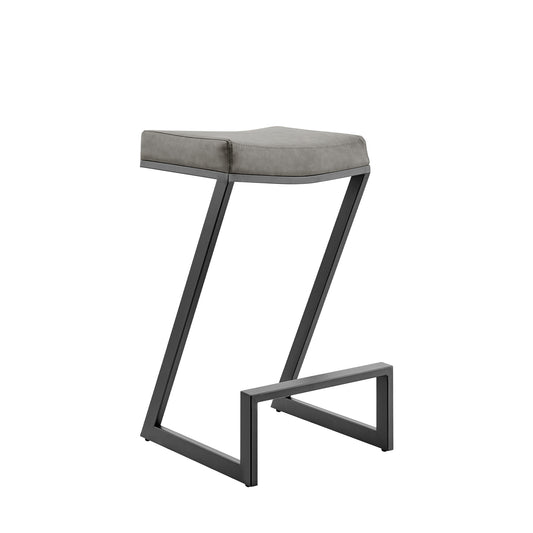 30" Gray and Black Faux Leather and Iron Backless Bar Height Bar Chair - Loft&Timber