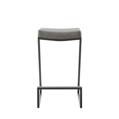 30" Gray and Black Faux Leather and Iron Backless Bar Height Bar Chair - Loft&Timber