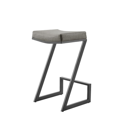 30" Gray and Black Faux Leather and Iron Backless Bar Height Bar Chair - Loft&Timber