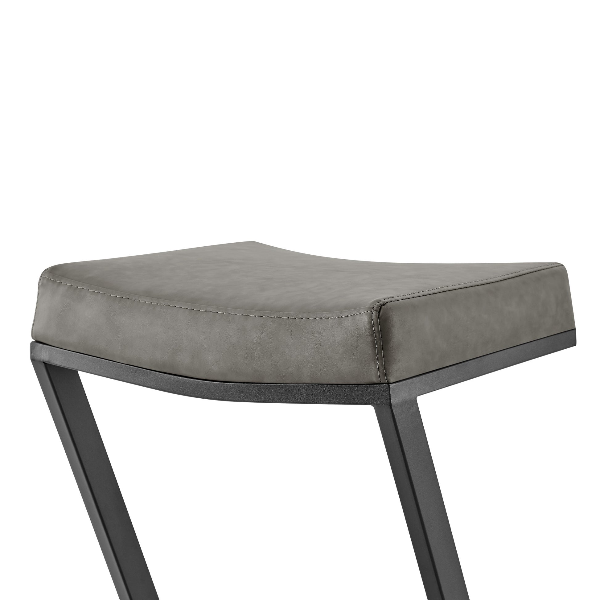 30" Gray and Black Faux Leather and Iron Backless Bar Height Bar Chair - Loft&Timber