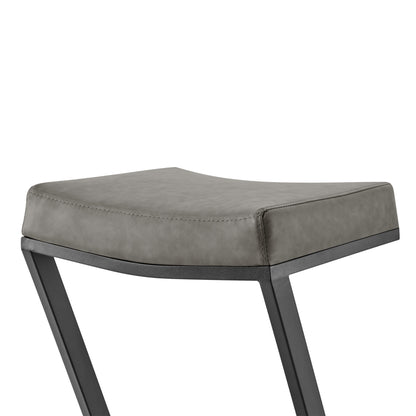 30" Gray and Black Faux Leather and Iron Backless Bar Height Bar Chair - Loft&Timber