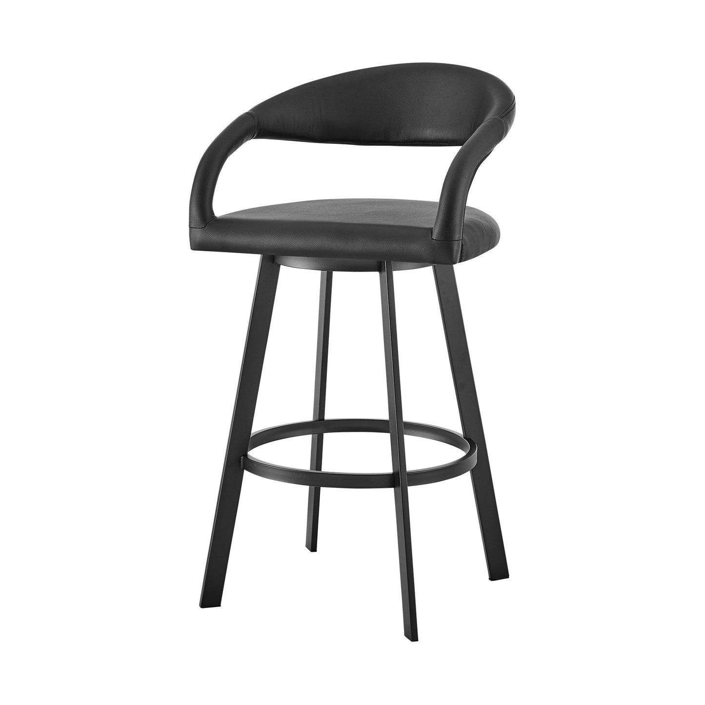 30" Black Faux Leather and Iron Low Back Bar Height Swivel Bar Chair - Loft&Timber