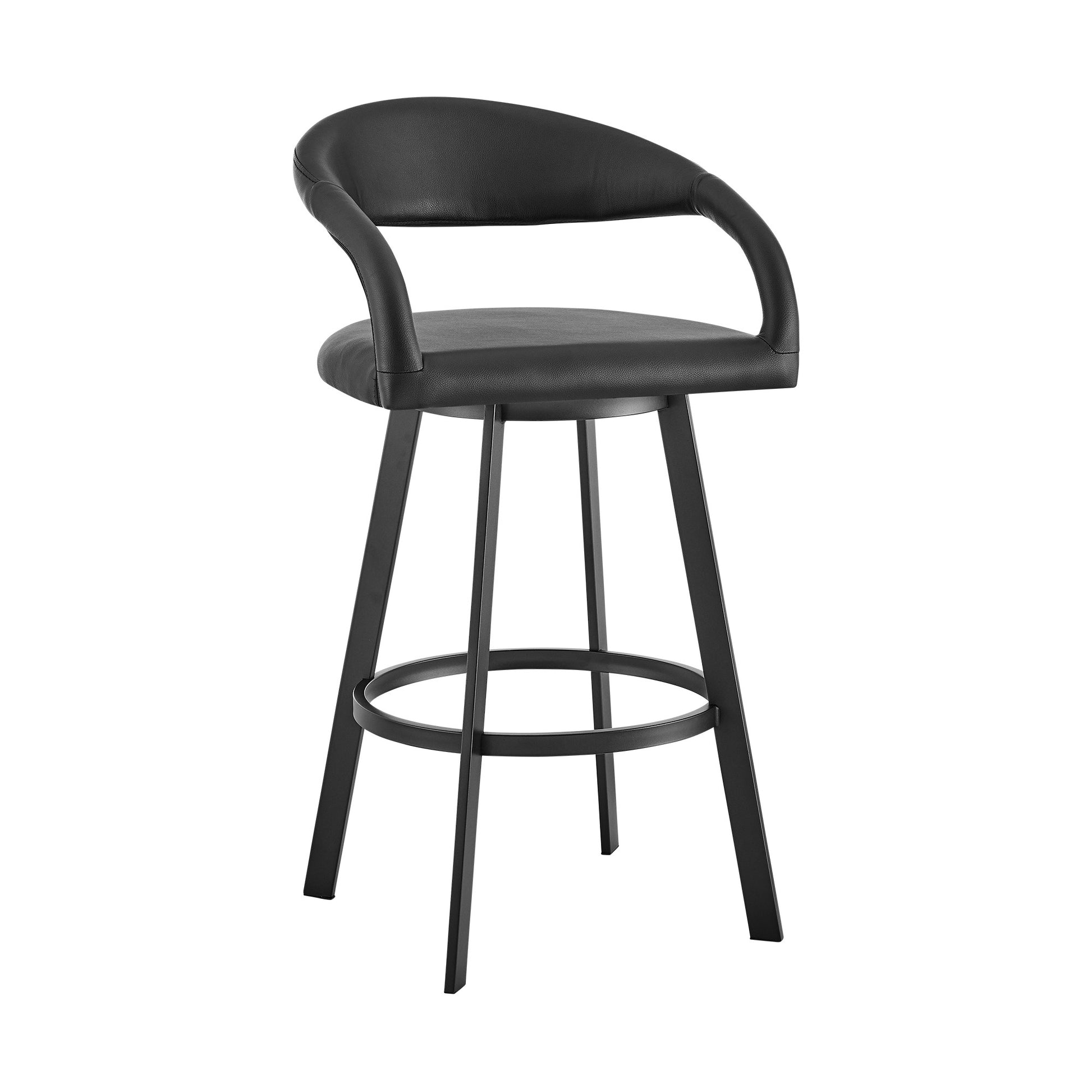 30" Black Faux Leather and Iron Low Back Bar Height Swivel Bar Chair - Loft&Timber