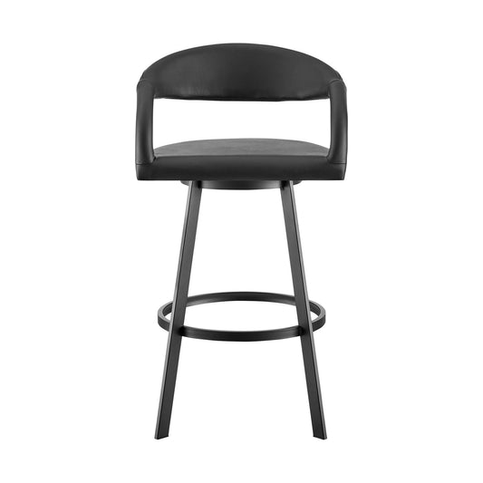 30" Black Faux Leather and Iron Low Back Bar Height Swivel Bar Chair - Loft&Timber