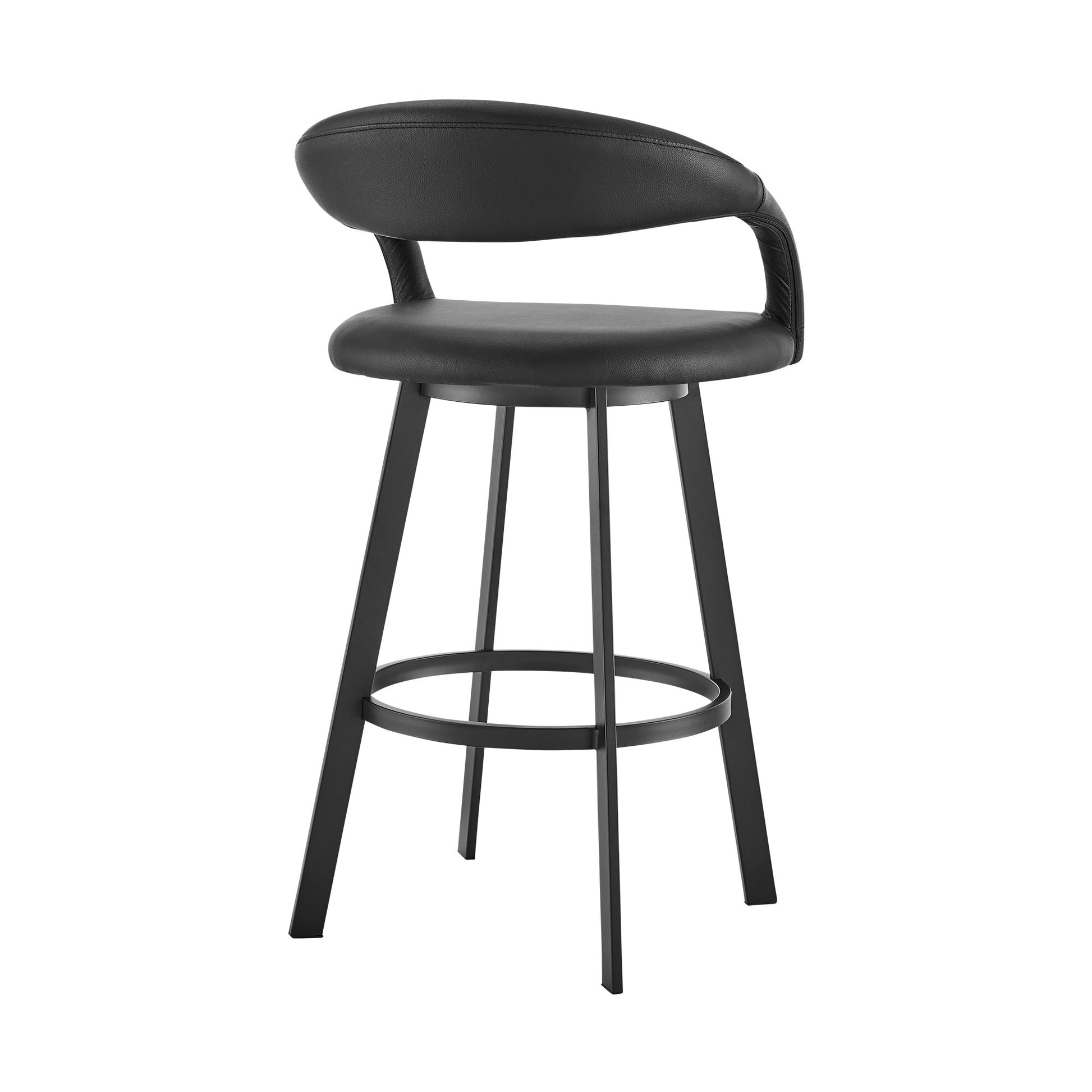 30" Black Faux Leather and Iron Low Back Bar Height Swivel Bar Chair - Loft&Timber
