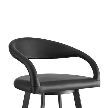 30" Black Faux Leather and Iron Low Back Bar Height Swivel Bar Chair - Loft&Timber