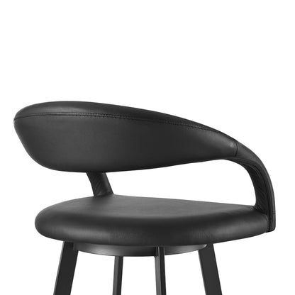 30" Black Faux Leather and Iron Low Back Bar Height Swivel Bar Chair - Loft&Timber