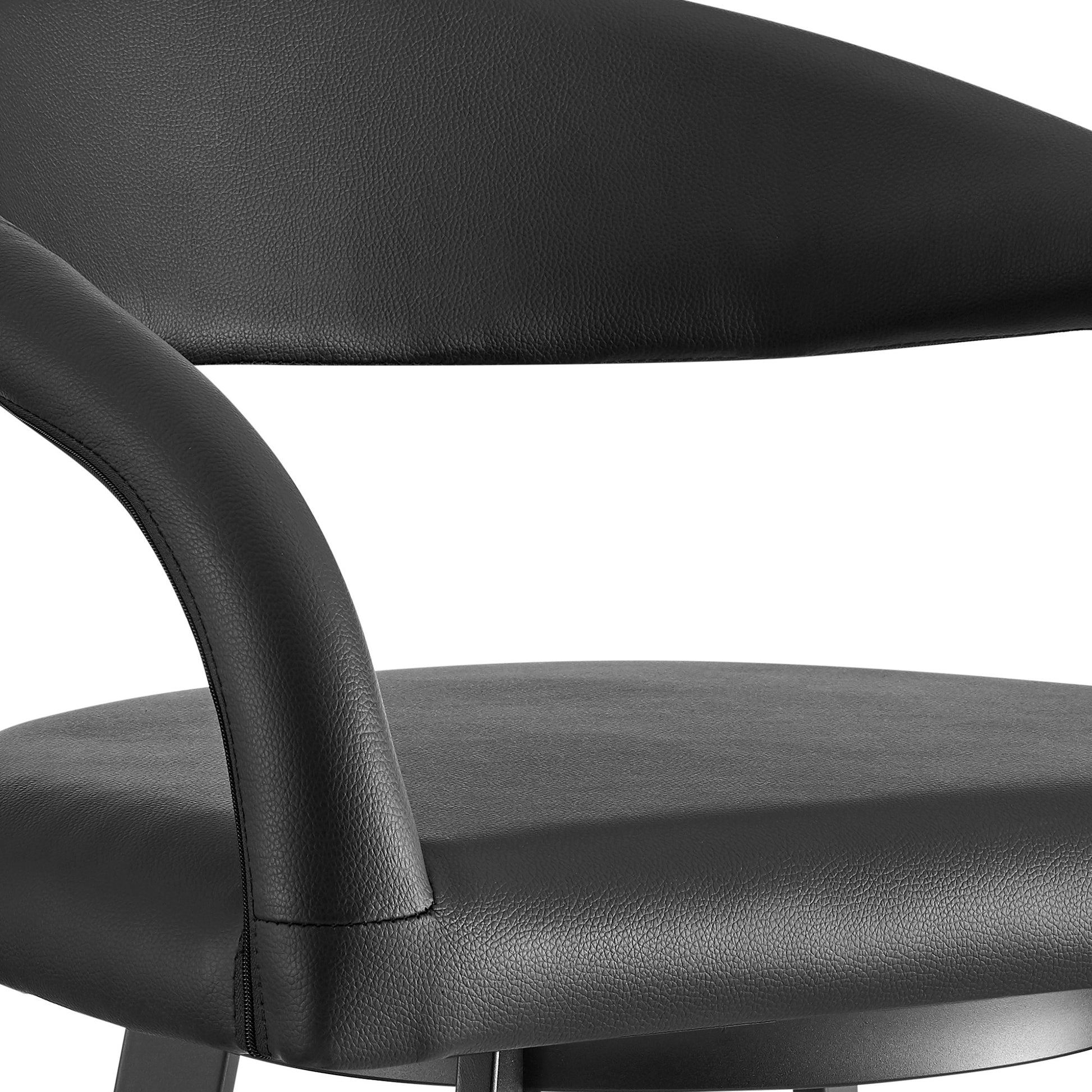 30" Black Faux Leather and Iron Low Back Bar Height Swivel Bar Chair - Loft&Timber